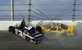 Dale Earnhardt (3) crashes