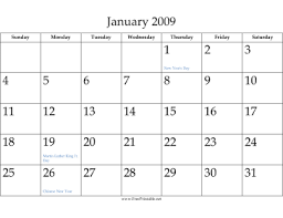 printable 2009 calendar