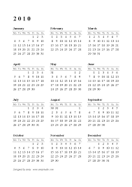 2010 calendar printable