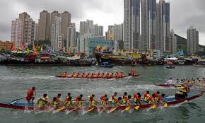 Dragon boat race, Hong Kong. Chinese dragon boats such as these in Hong Kong are being used by the Paddlers for Life team on Lake Windermere, Cumbria. - Dragon-boat-race-Hong-Kon-001