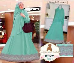 Jual baju muslimah setelan gamis syar'i elvy mint dan khimar ...