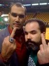 Scot Pollard posing with a fan