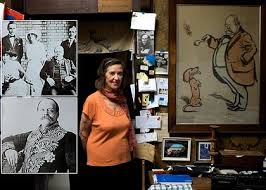 Anne Fairbairn, main, at the home of Martin Sharp, with a cartoon of Reid, whose bulging stomach and bushy moustache cartoonists exploited; ... - 420fairbairn-420x0