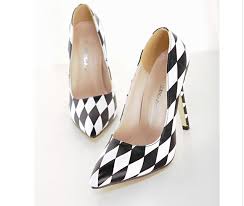 hot sale 2014 new pointed toe Stiletto black white plaid high ...