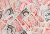 Many 50 Pound Sterling Bank Notes Fanned Out, Isolated On White ... 