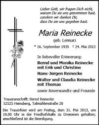 Anzeige für Maria Elisabeth Reinecke