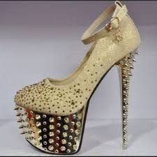 Black and gold embellished/spiked platform heels. 8 from Katy's ...