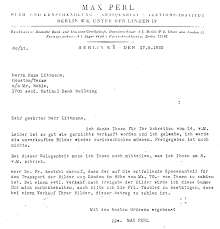 Max Perl an Hans Littmann. Berlin, 17. Mai 1935 Privatbesitz. Zurück zur Fallgeschichte.