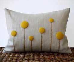 Yellow Billy Ball Flower Pillow in Natural von JillianReneDecor