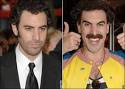 Sacha Baron Cohen at the Golden Globes and, right, as Borat - arts-graphics-2007_1182780a