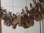 Photo  9235   Wood and metal barn pulleys on barn rope Multiple