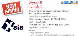 Campus Hiring : PT Xsis Mitra Utama | Budi Luhur Career Center - bud-luhur-career-center-campus-hiring-PT-Xsis-Mitra-Utama