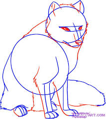Draw out the shapes of the eyes as well as adding eyeballs. Give this fury fox some shape by drawing out the lining for his neck and back. - how-to-draw-an-arctic-fox-step-3