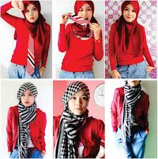 Model Hijab Paduan Busana Merah | Hijab Tutorial Pasmina