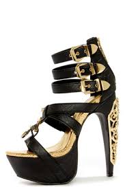 Privileged Victory Black Croc and Gold Belted Platform Heels - $85.00