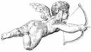 Flying cherub firing an arrow [image 500x287 pixels]
