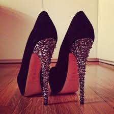 Shoes: black, studs, high heels, red, shorts, pretty high heels ...