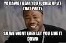 yo dawg i hear you fucked up at that party so we wont ever l - Xzibit meme - 35wfm9