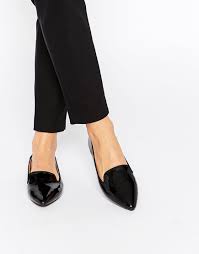 Oasis | Oasis Black Patent Pointed Flat Slipper Shoes at ASOS