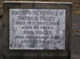 Patrick PACEY, died 15 Sept 1887 aged 54 years; Ann PACEY, died 12 March 1902 aged 63 years; Brookfield Cemetery, Brisbane - 600100_2055