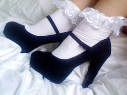 Socks: shoes, frilly, lace, black, heels, white, mary jane, mary ...