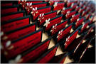 Red, black and white escort cards for reception table seating