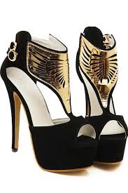 Black Gold Peep Toe High Polished Platform Heels @ Fashion High ...