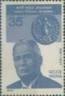 35-paise postage stamp depicts historian Kashi Prasad Jayaswal and a coin. - india1981nov27