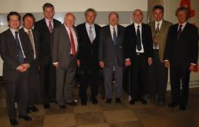 Bildunterschrift: Gesamtvorstand (von links): Dr. Peter Geis, Rudolf Thorwarth, Guido Hils, Horst Bäuerle, Rainer Wulle, Ehrenpräsident Gert Kordes, Prof.