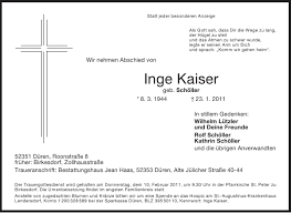 Inge Kaiser : Traueranzeige - Aachen Gedenkt - Aachen