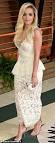 Rita Ora arrives at Vanity Fair Oscars party in low cut lace dress.