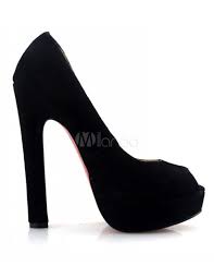 Black Platform Chunky Heel Sheepskin Suede Woman's Peep Toe Pumps ...