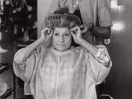 Angela Baddeley in make-up being fitted with her Mrs Bridges wig. - oc_abwig