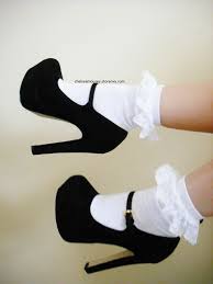 Black high heel shoes with white lace ruffle socks | Killer Heels ...