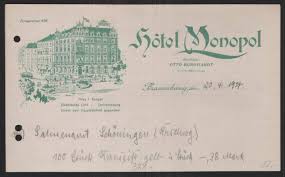Rechnung Braunschweig 1924, Hotel Monopol, Bes. Otto Burghardt ...