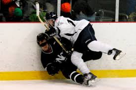 Hobart sophomore Tom Capalbo crunches a Nichols player along the boards (photo: Angelo Lisuzzo). Ryan Adler and Gregory Alberti both tallied in the second ... - hockey-2009-03-11-al0450