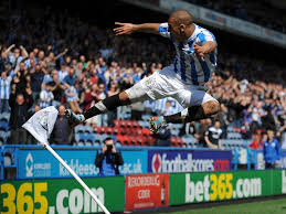 Huddersfield forward <b>James Vaughan</b> celebrates a goal against Millwall on <b>...</b> - james-vaughan-huddersfield