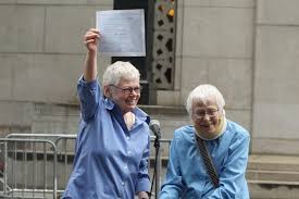 Connie Kopelov, 84 (R) and her wife Phyllis Siegel, 76, hold up a marriage certificate and celebrate as they exit the Manhattan City Clerks office after ... - Phyllis+Siegel+New+York+City+Clerks+Offices+_5dDsUdcbWel