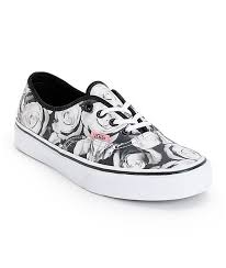 Vans Girls Authentic Digi Roses Black & White Shoes (Womens) at ...