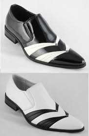 Mens Patent Leather Look Slip on Dress Shoes Black White Size 6 7 ...