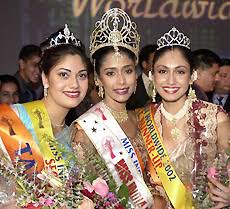 ... Tricia Bhim of Trinidad (right) and second runner-up Ekta Bhatt of Tanzania at a beauty pageant in hotel Fairmount, San Jose, California, on Saturday. - wd4