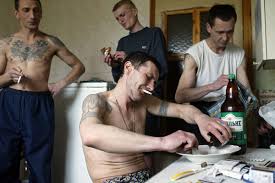 Dneprodzerzhinsk, Ukraine: Crystal meth addicts mix up a batch of drugs for 