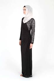 Abayas & Dresses :: Black Lace Jersey Dress - Hijab House Online ...