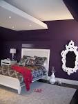 Trendy Dark Purple Bedroom Wall Painted With White Carving Wall ...