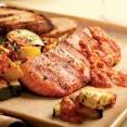 Grilled Salmon &amp; Zucchini with Red Pepper Sauce Recipe | Eating Well