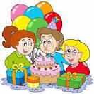 Three children at birthday party   vector illustration Stock Photos