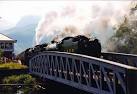 Banavie Swing Bridge, 1994. 'The Jacobite' timetabled steam-hauled train - via Daymix