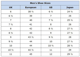 Men's Shoes Size Conversion Chart