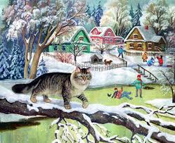 Winter cat painting. Morning Round - Tatiana Rodionova. - db_Morning_Round-_Tatiana_Rodionova1