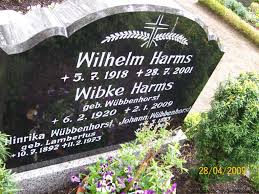 Grab von Wibke Harms (geb. Wübbenhorst) (06.02.1920-02.01.2009 ...